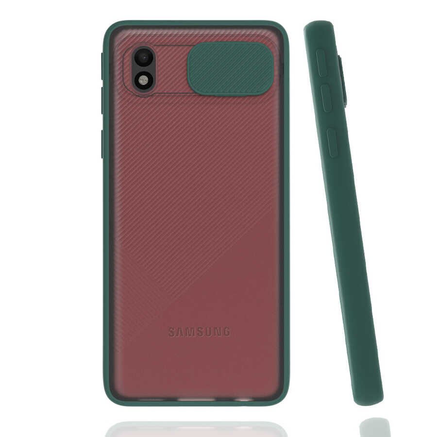 Samsung Galaxy A01 Core Kılıf Slayt Sürgülü Kamera Korumalı Renkli Silikon Kapak Koyu Yeşil