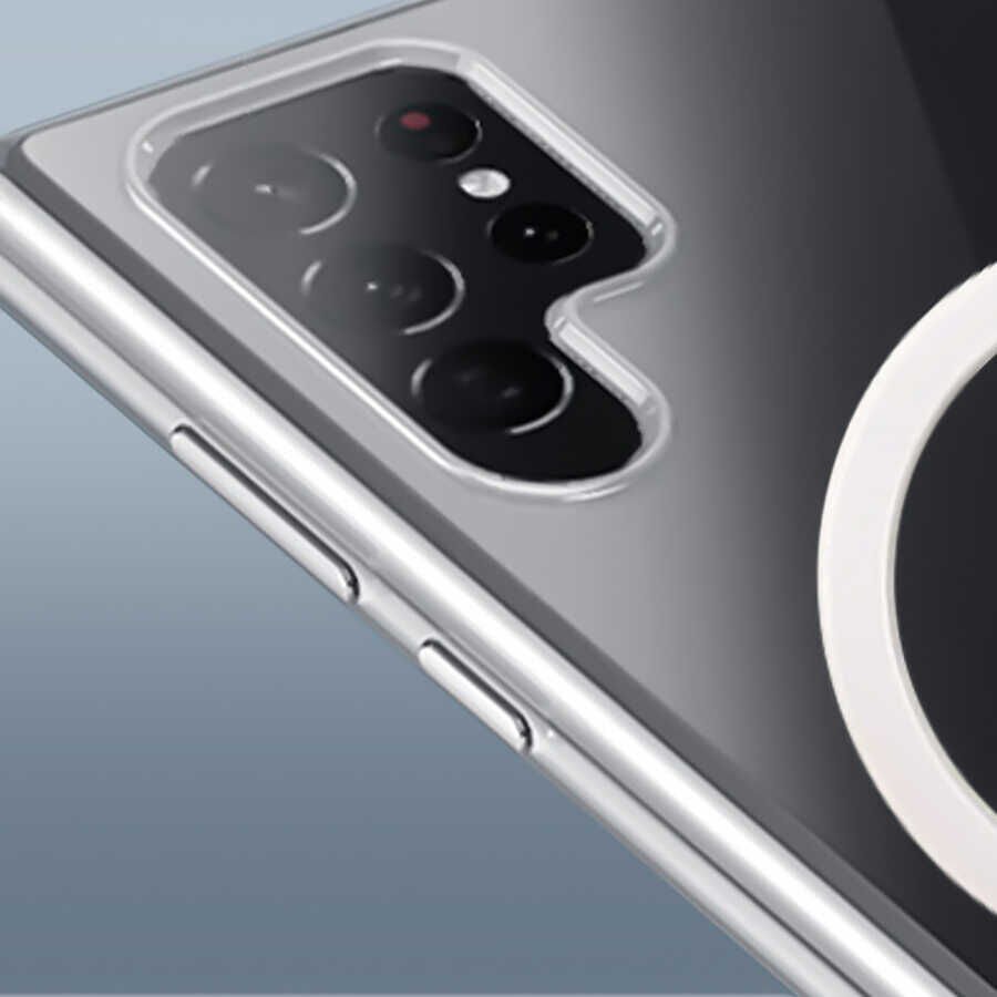 Samsung Galaxy S22 Ultra Kılıf Magsafe Wireless Kablosuz Şarj Destekli Sert Şeffaf Kapak (Tacsafe) Renksiz
