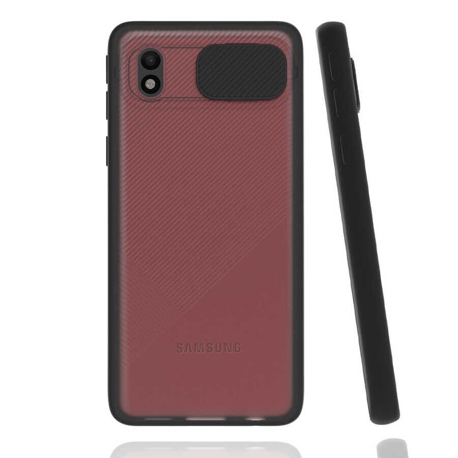 Samsung Galaxy A01 Core Kılıf Slayt Sürgülü Kamera Korumalı Renkli Silikon Kapak Siyah