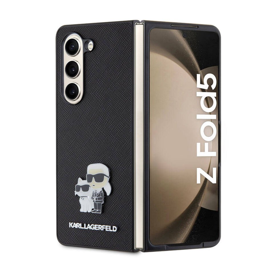 Samsung Galaxy Z Fold 5 Kılıf Karl Lagerfeld Orjinal Lisanslı K&C Metal Logolu Saffiano Kapak