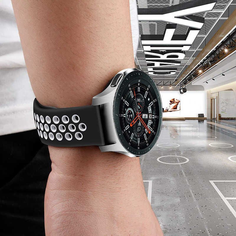 Huawei Watch Gt Ve Gt 2 / Gt 3 42mm (20MM) Silikon Kordon Kayış Tasarım (KRD-02) Siyah-Kırmızı