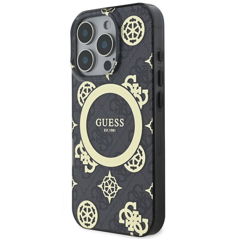 Apple iPhone 16 Pro Kılıf Guess Orjinal Lisanslı Magsafe Şarj Özellikli IML Peony ve 4G Desenli Klasik Logolu Kapak