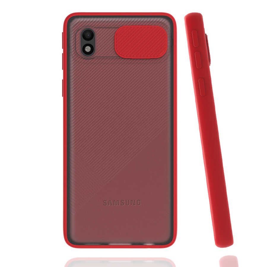 Samsung Galaxy A01 Core Kılıf Slayt Sürgülü Kamera Korumalı Renkli Silikon Kapak Kırmızı