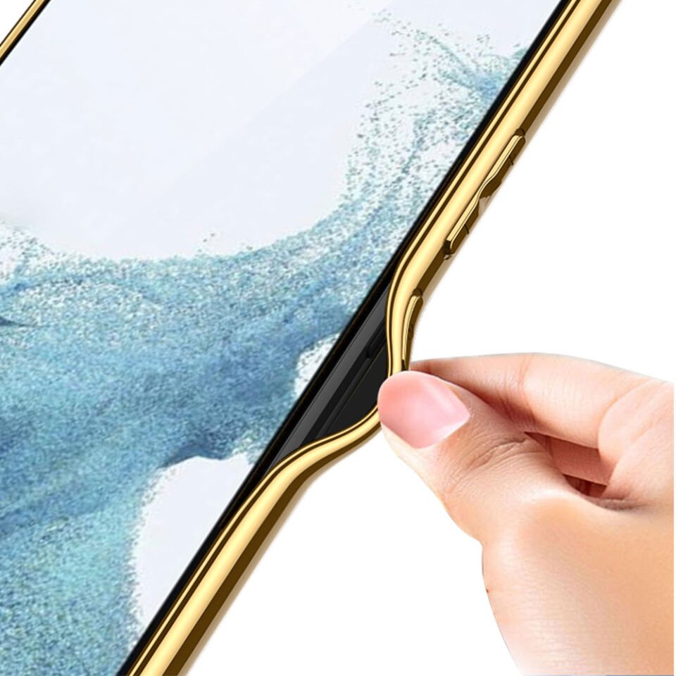 Samsung Galaxy S23 Plus Kılıf Deri Görünümlü Kenarları Elektroplating Kaplamalı Kapak (Fizyon) Siyah