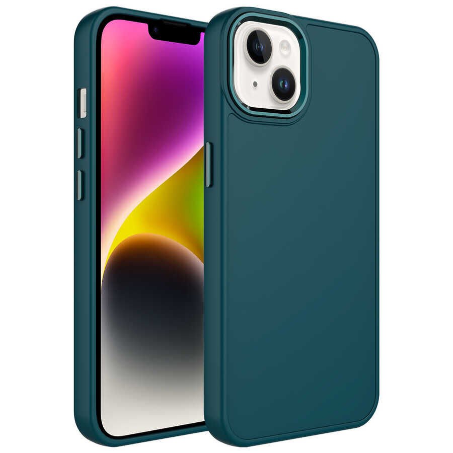 Apple iPhone 14 Plus Kılıf Metal Çerçeve ve Buton Tasarımlı Silikon HEPTEKİLETİŞİM Luna Kapak