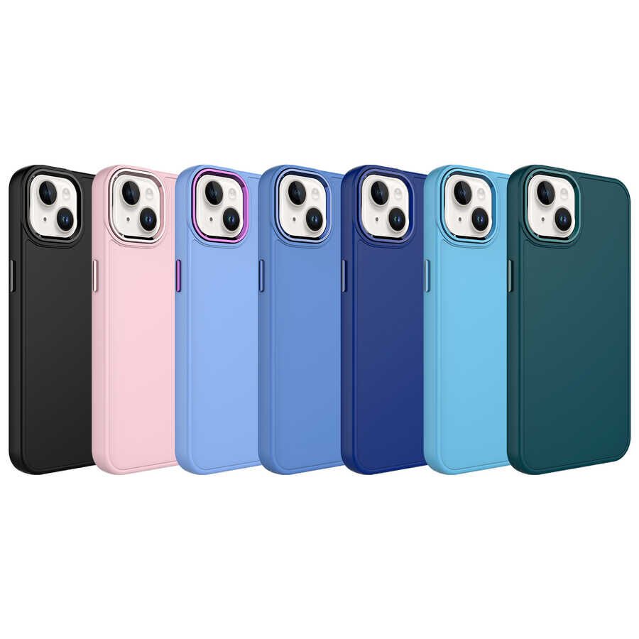 Apple iPhone 14 Plus Kılıf Metal Çerçeve ve Buton Tasarımlı Silikon HEPTEKİLETİŞİM Luna Kapak
