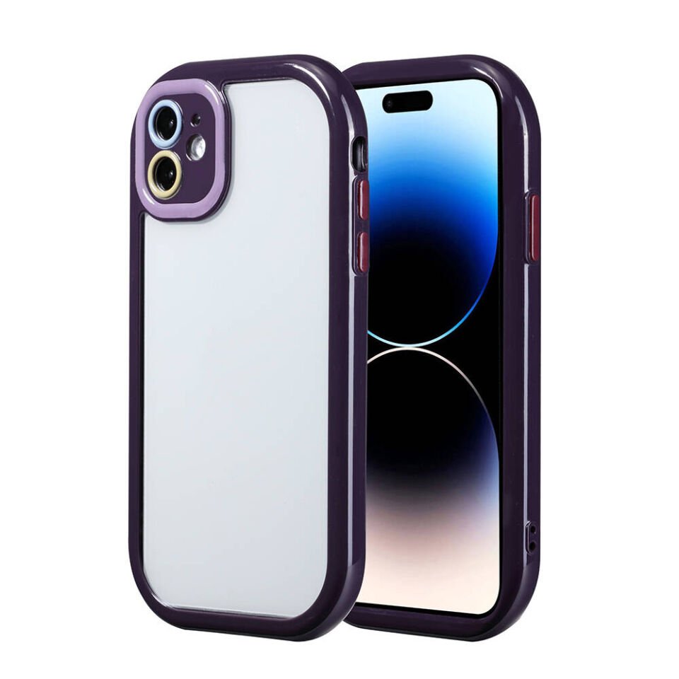 Apple iPhone 11 Kılıf Kamera Korumalı Renkli Kenar ve Çerçeve Tasarımlı Kapak (Vitamin) Derin Mor