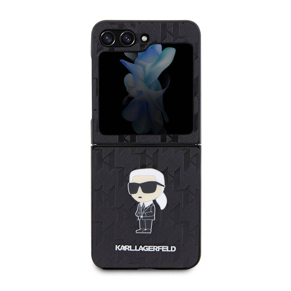 Samsung Galaxy Z Flip 5 Kılıf Karl Lagerfeld Orjinal Lisanslı KL Desenli Karl İkonik Saffiano Kapak