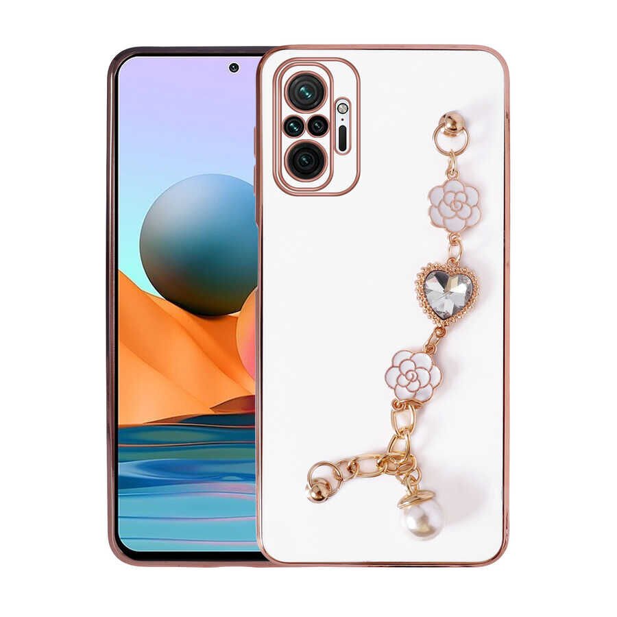 Xiaomi Redmi Note 10 Pro Kılıf Çiçek Desenli Askılı Tutamaçlı Kamera Korumalı Kapak (TAKA) Pembe