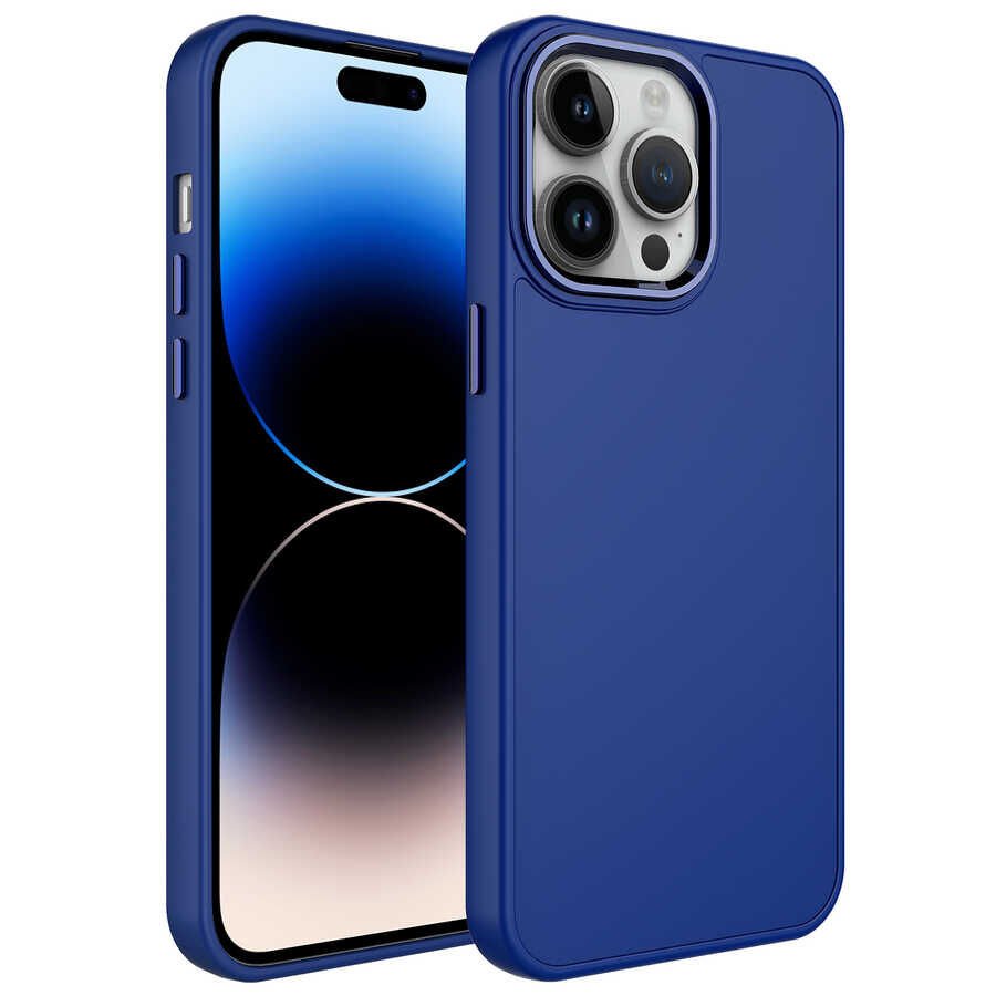 Apple iPhone 14 Pro Max Kılıf Metal Çerçeve ve Buton Tasarımlı Silikon HEPTEKİLETİŞİM Luna Kapak