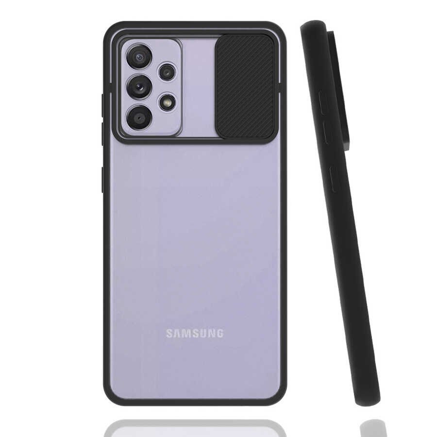 Samsung Galaxy A52 Kılıf Slayt Sürgülü Kamera Korumalı Renkli Silikon Kapak Siyah