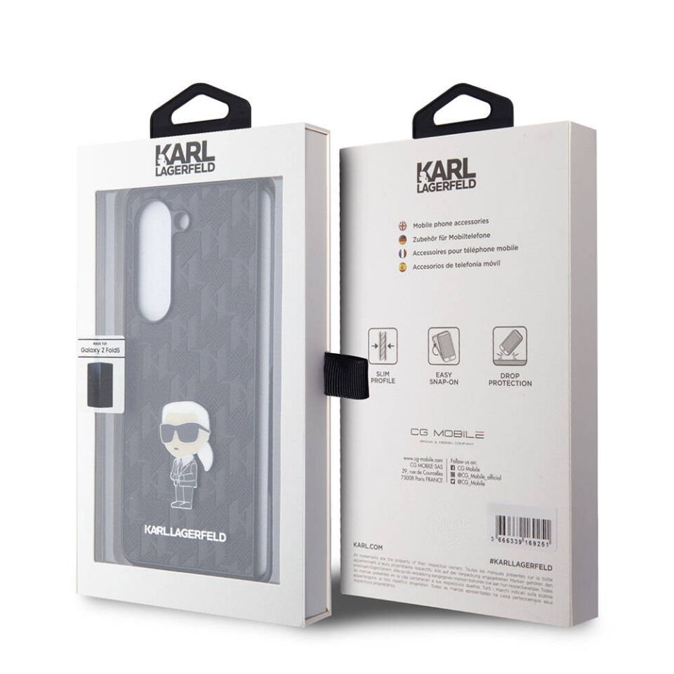 Samsung Galaxy Z Fold 5 Kılıf Karl Lagerfeld Orjinal Lisanslı KL Desenli Karl İkonik Saffiano Kapak