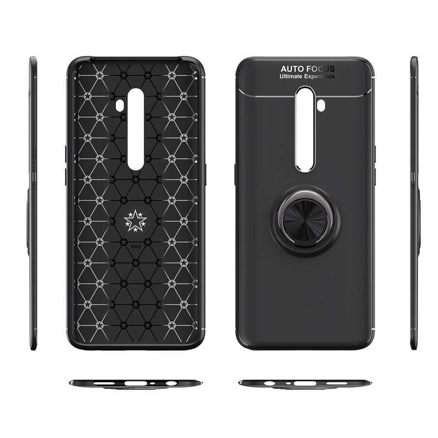 Oppo Reno 2Z Kılıf Kamera Çıkıntılı Renkli Yüzüklü Standlı Mıknatıslı Kapak (RAVEL) Mavi