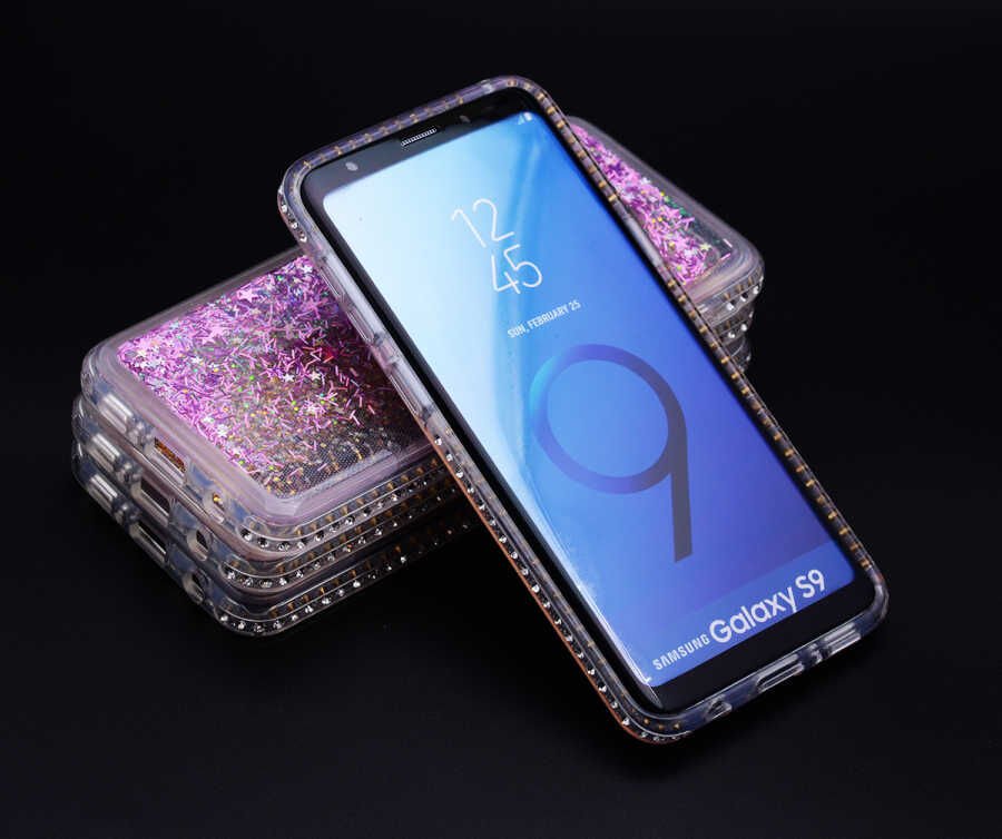 Galaxy S9 Kılıf Zore Sıralı Taşlı Sıvılı Silikon