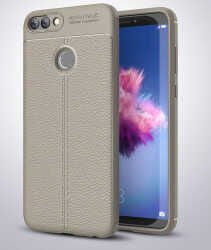 Huawei P Smart Kılıf Deri Görünümlü Renk Atmayan Dayanaklı Silikon Kapak (NİSS) Siyah
