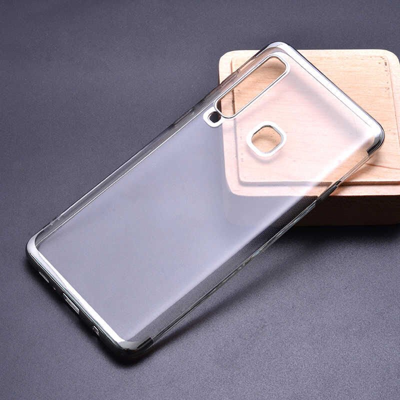 Samsung Galaxy A9 2018 Kılıf Dört Köşe Renkli Lazer Şeffaf Silikon Kapak (GLİTTER) Gri