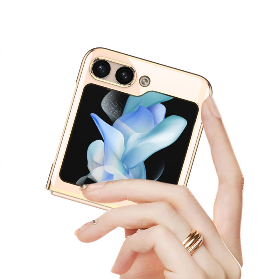 Samsung Galaxy Z Flip 5 Kılıf Kamera Lens Korumalı Kenarları Renkli Parlak Sert Şeffaf Kapak Renksiz