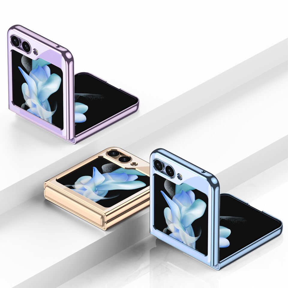 Samsung Galaxy Z Flip 5 Kılıf Kamera Lens Korumalı Kenarları Renkli Parlak Sert Şeffaf Kapak Renksiz