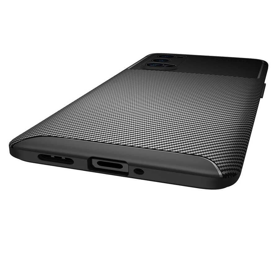 Oppo Reno 4 Pro 5G Kılıf Kamera Çıkıntılı Karbon Fiber Dokulu Renk Atmaz Kapak (NEGRO) Siyah