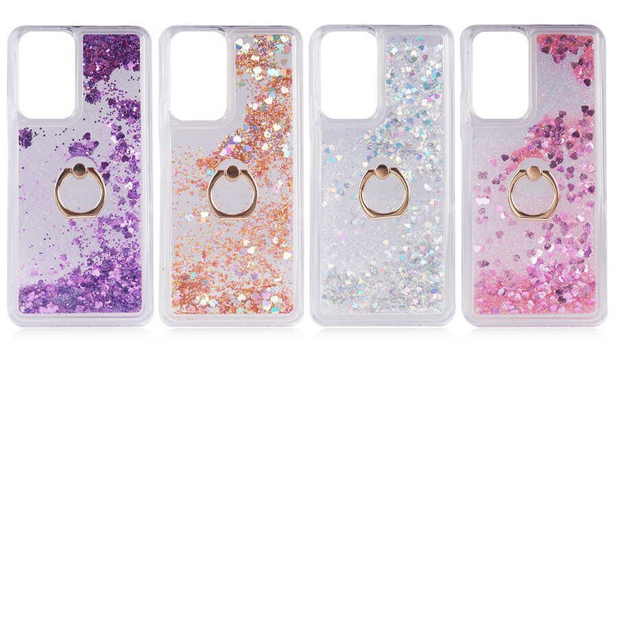 Xiaomi Mi 10T 5G Kılıf Sıvılı Akışkanlı Desenli Simli Yüzüklü Silikon Kapak (MİLCE) Gümüş