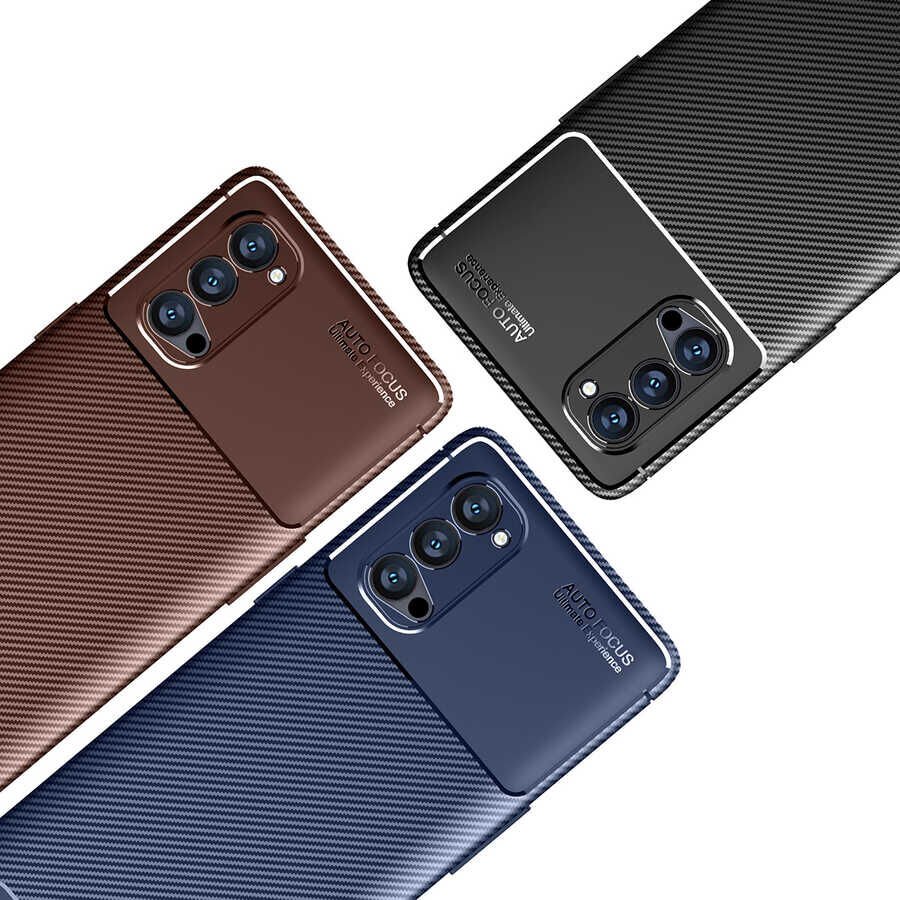 Oppo Reno 4 Pro 5G Kılıf Kamera Çıkıntılı Karbon Fiber Dokulu Renk Atmaz Kapak (NEGRO) Lacivert