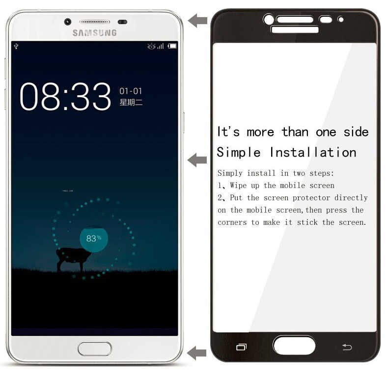 Galaxy C9 Pro Zore Ekranı Tam Kaplayan Düz Cam Koruyucu