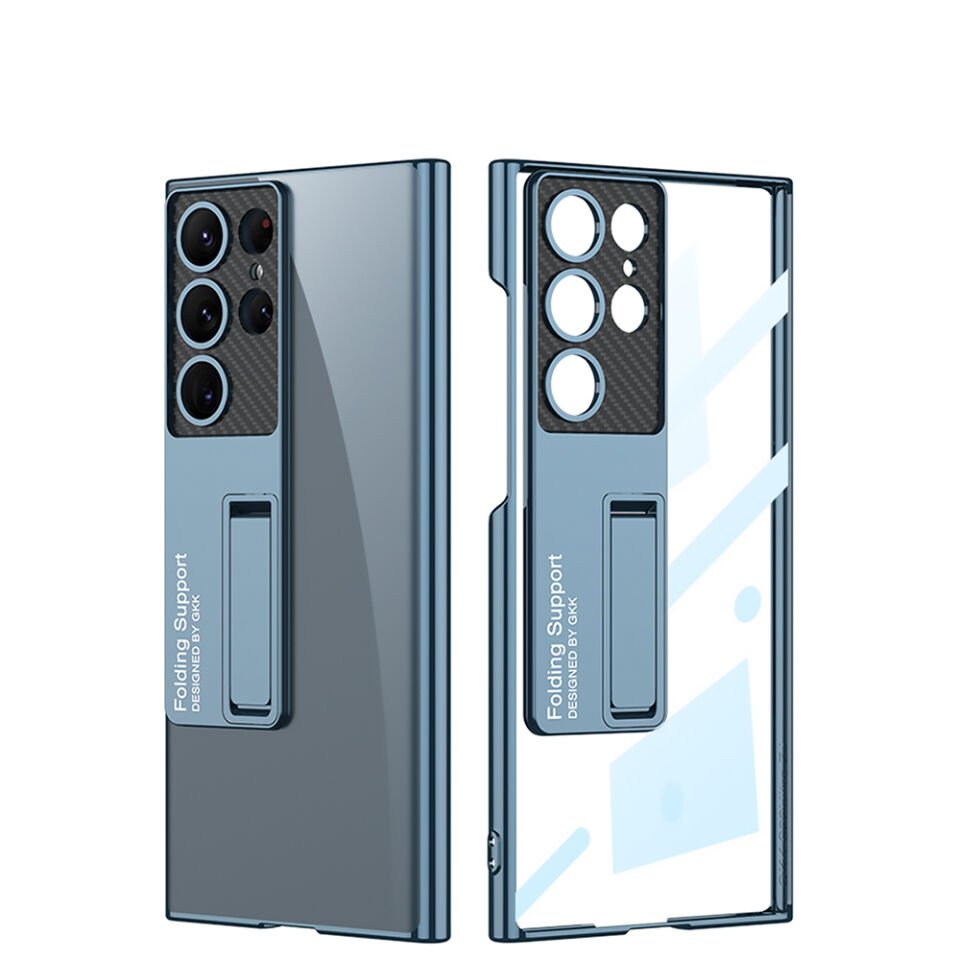 Samsung Galaxy S23 Ultra Kılıf Kamera Korumalı Şeffaf Tasarımlı Standlı Kapak (Lego) Siyah