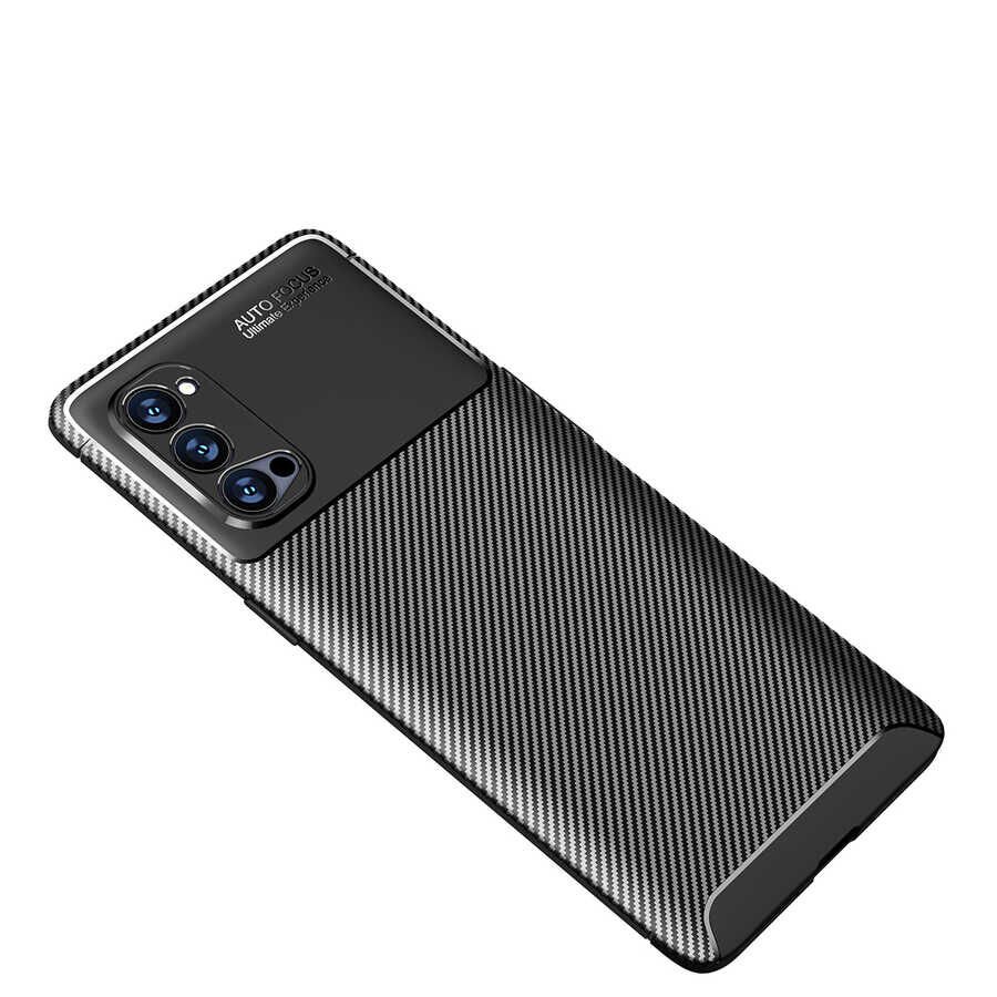 Oppo Reno 4 Pro 5G Kılıf Kamera Çıkıntılı Karbon Fiber Dokulu Renk Atmaz Kapak (NEGRO) Kahverengi