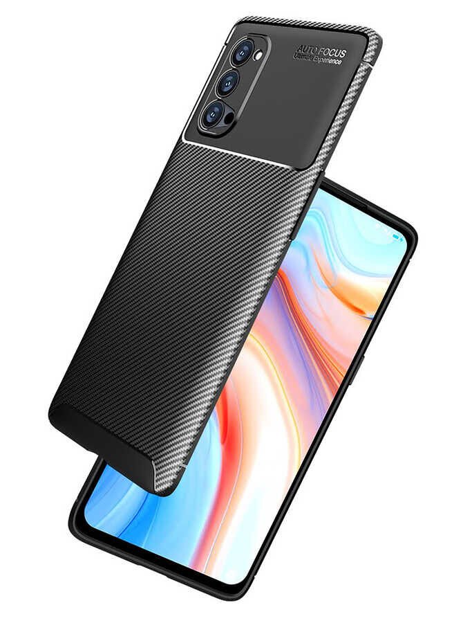 Oppo Reno 4 Pro 5G Kılıf Kamera Çıkıntılı Karbon Fiber Dokulu Renk Atmaz Kapak (NEGRO) Kahverengi