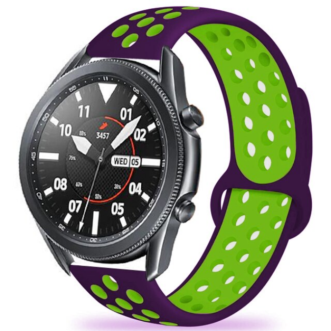 Huawei Watch Gt3 46mm Gt Gt2 Gt2 Pro Gt3 Gt3 Pro Uyumlu 22mm Silikon Kordon Kayış Tasarım (KRD-02) Mor-Yeşil