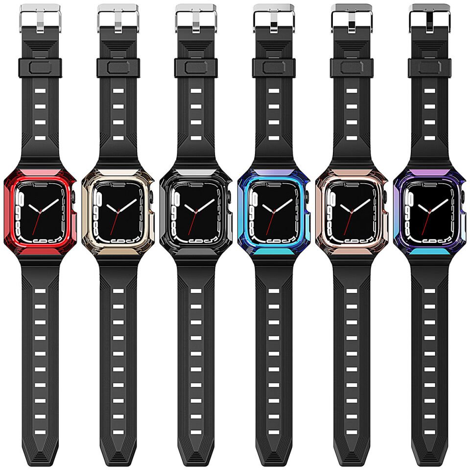 Apple Watch 7 41mm HEPTEKİLETİŞİM KRD-88 Sert PC Kasa Koruyuculu Silikon Kordon