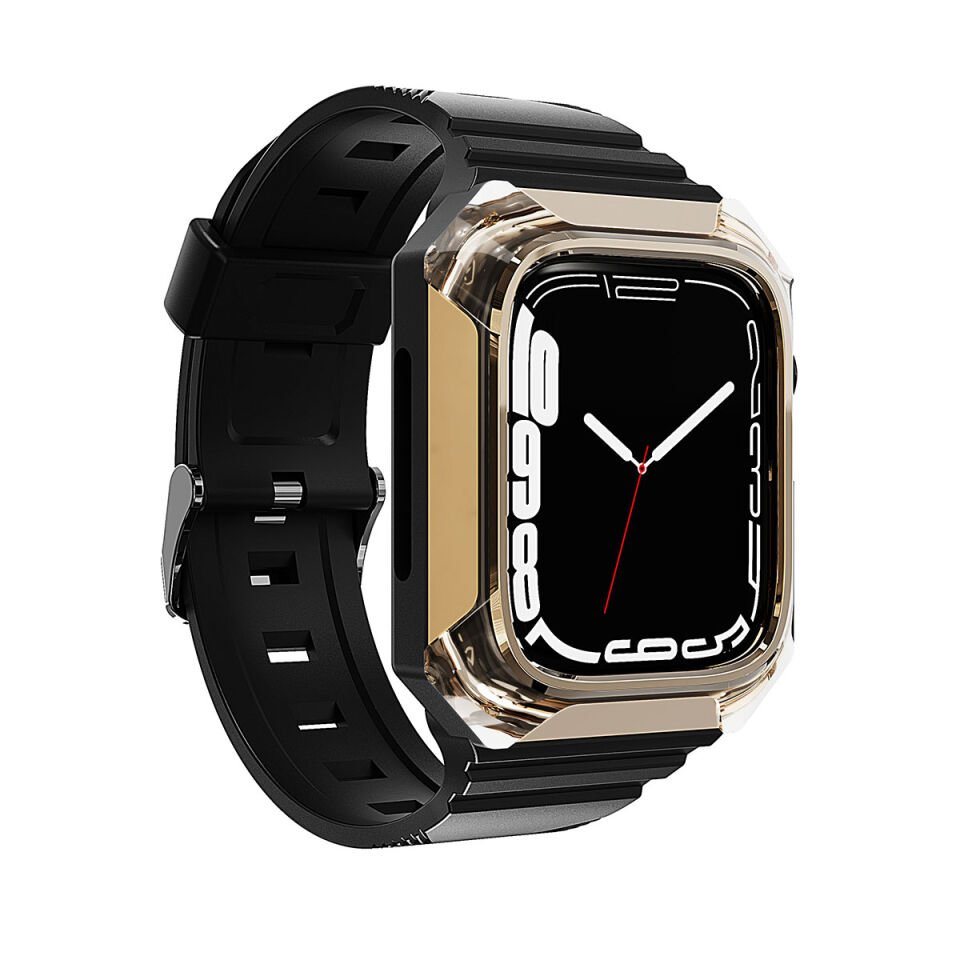 Apple Watch 7 41mm HEPTEKİLETİŞİM KRD-88 Sert PC Kasa Koruyuculu Silikon Kordon