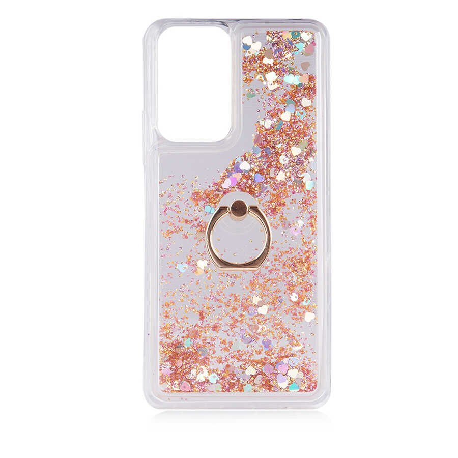 Xiaomi Mi 10T Pro 5G Kılıf Sıvılı Akışkanlı Desenli Simli Yüzüklü Silikon Kapak (MİLCE) Mor