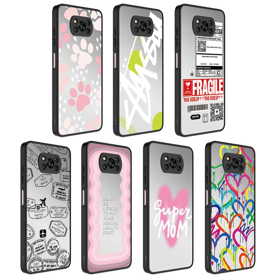 Xiaomi Poco X3 Kılıf Aynalı Desenli Kamera Korumalı Parlak Renkli Sert Kapak (Mirror) Süper Anne