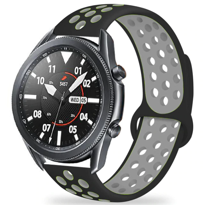 Huawei Watch Gt3 46mm Gt Gt2 Gt2 Pro Gt3 Gt3 Pro Uyumlu 22mm Silikon Kordon Kayış Tasarım (KRD-02) Gri-Siyah