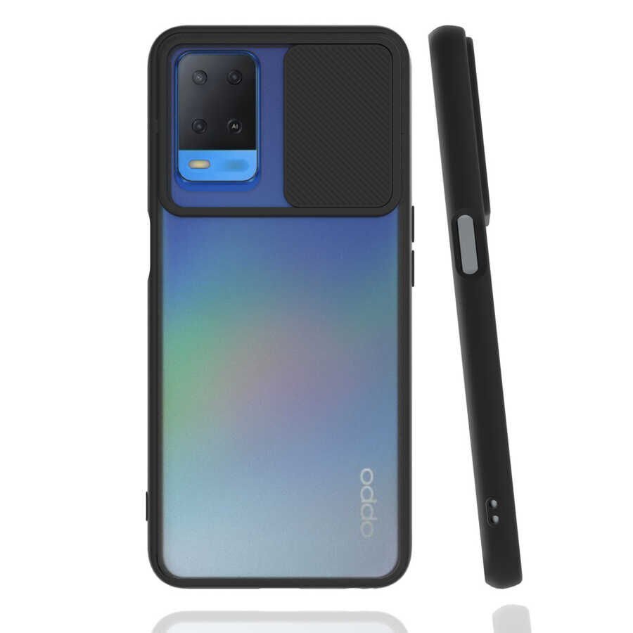Oppo A54 4G Kılıf Slayt Sürgülü Kamera Korumalı Renkli Silikon Kapak Siyah