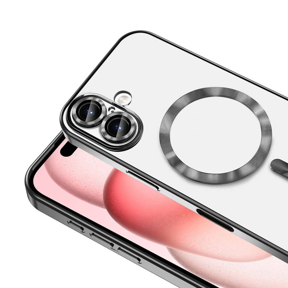 Apple iPhone 16 Kılıf Kamera Lens Korumalı Magsafe Şarj Destekli Şeffaf Renkli Kapak (DEMRE) Gold