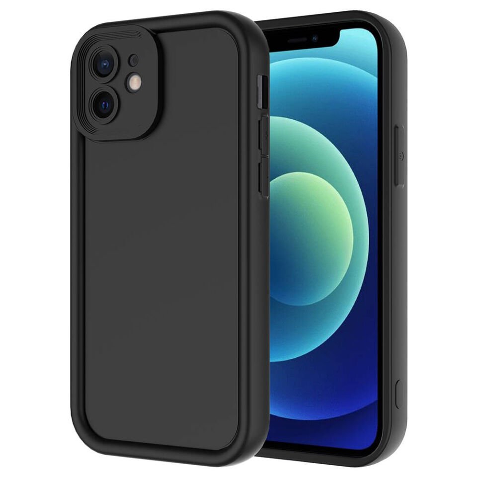 Apple  iPhone 12 Kılıf Mat Yüzeyli Kamera Korumalı Silikon Kapak (Ananas) Siyah