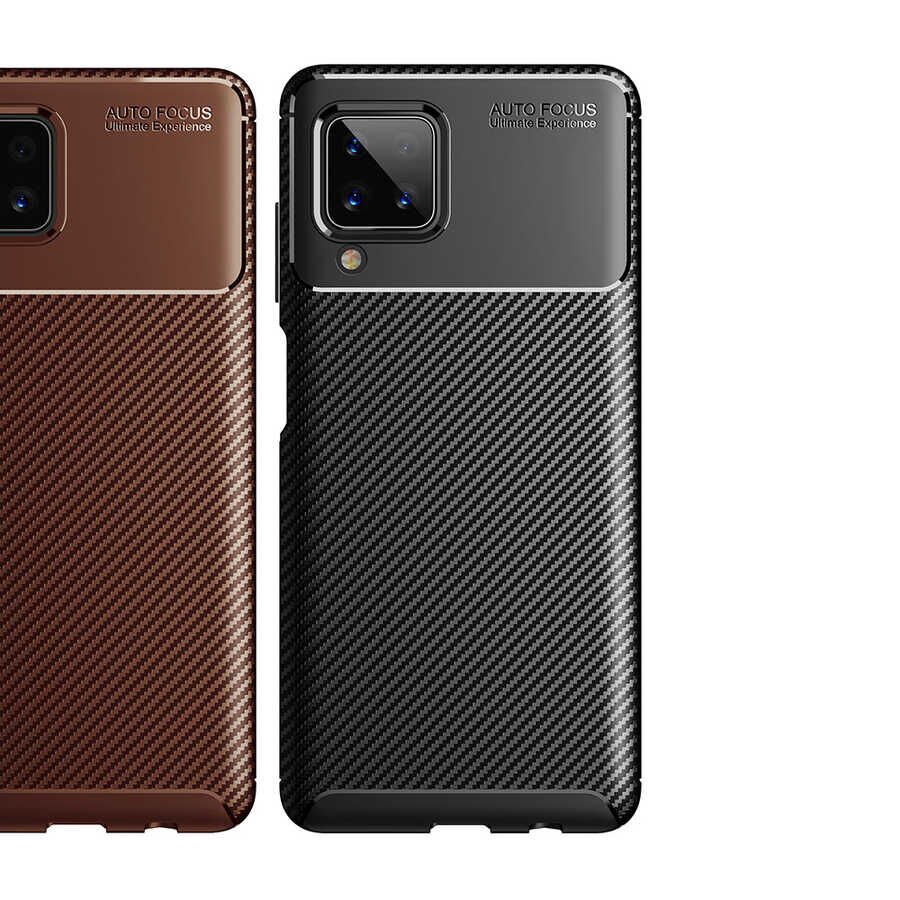 Samsung Galaxy M12 Kılıf Kamera Çıkıntılı Karbon Fiber Dokulu Renk Atmaz Kapak (NEGRO) Lacivert