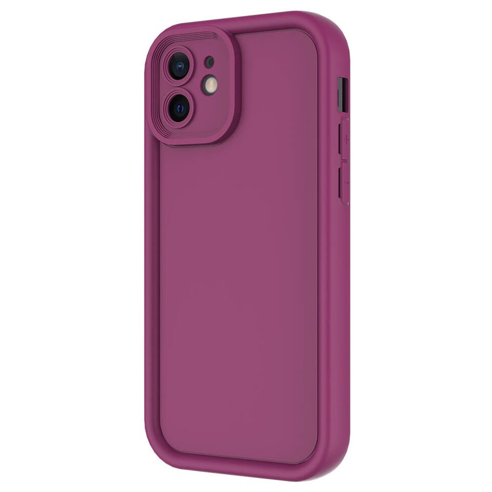 Apple  iPhone 12 Kılıf Mat Yüzeyli Kamera Korumalı Silikon Kapak (Ananas) Mürdüm