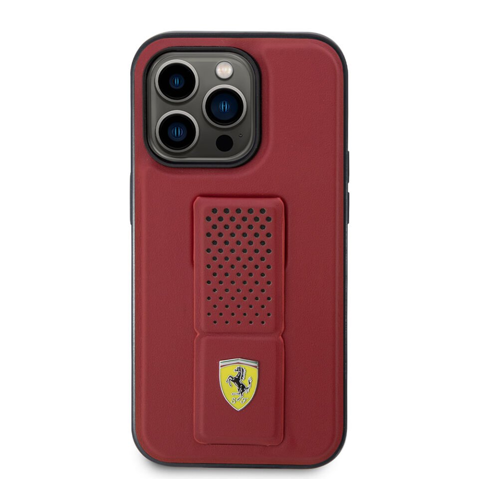 Apple iPhone 14 Pro Max Kılıf Ferrari Orjinal Lisanlı Klasik Metal Logolu Delikli  Standlı Deri Kapak