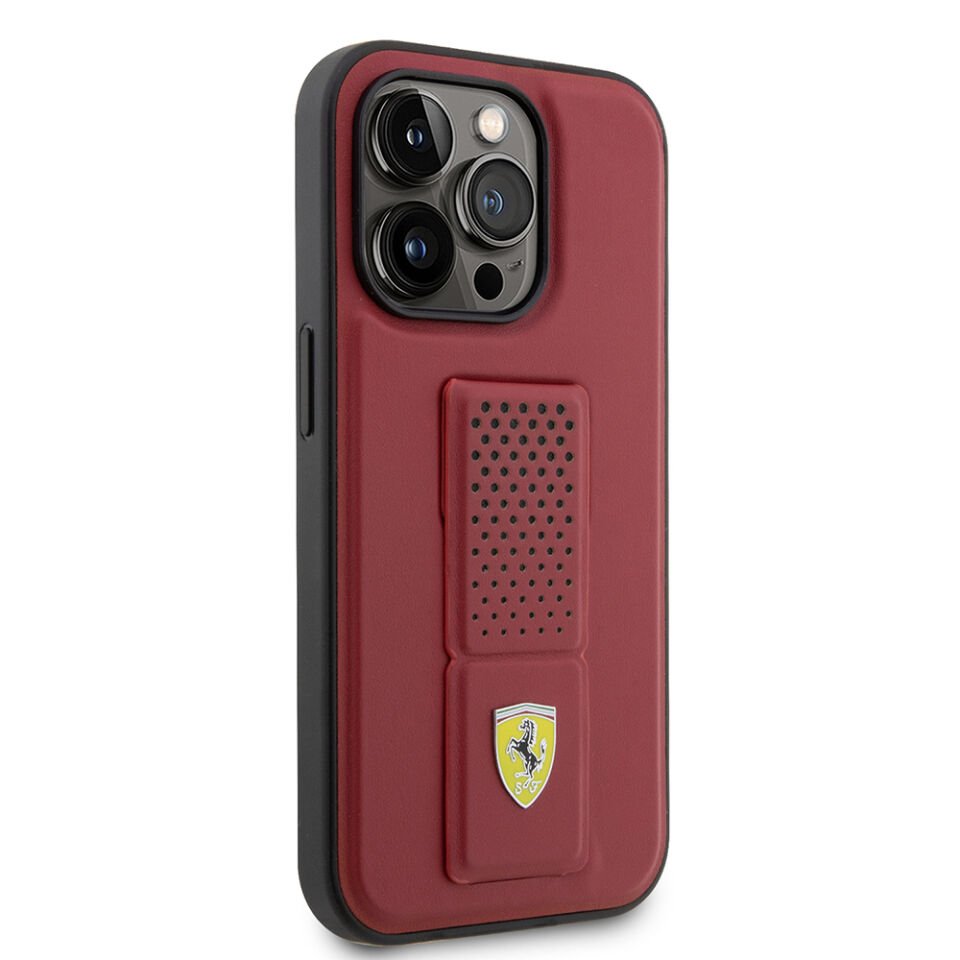 Apple iPhone 14 Pro Max Kılıf Ferrari Orjinal Lisanlı Klasik Metal Logolu Delikli  Standlı Deri Kapak