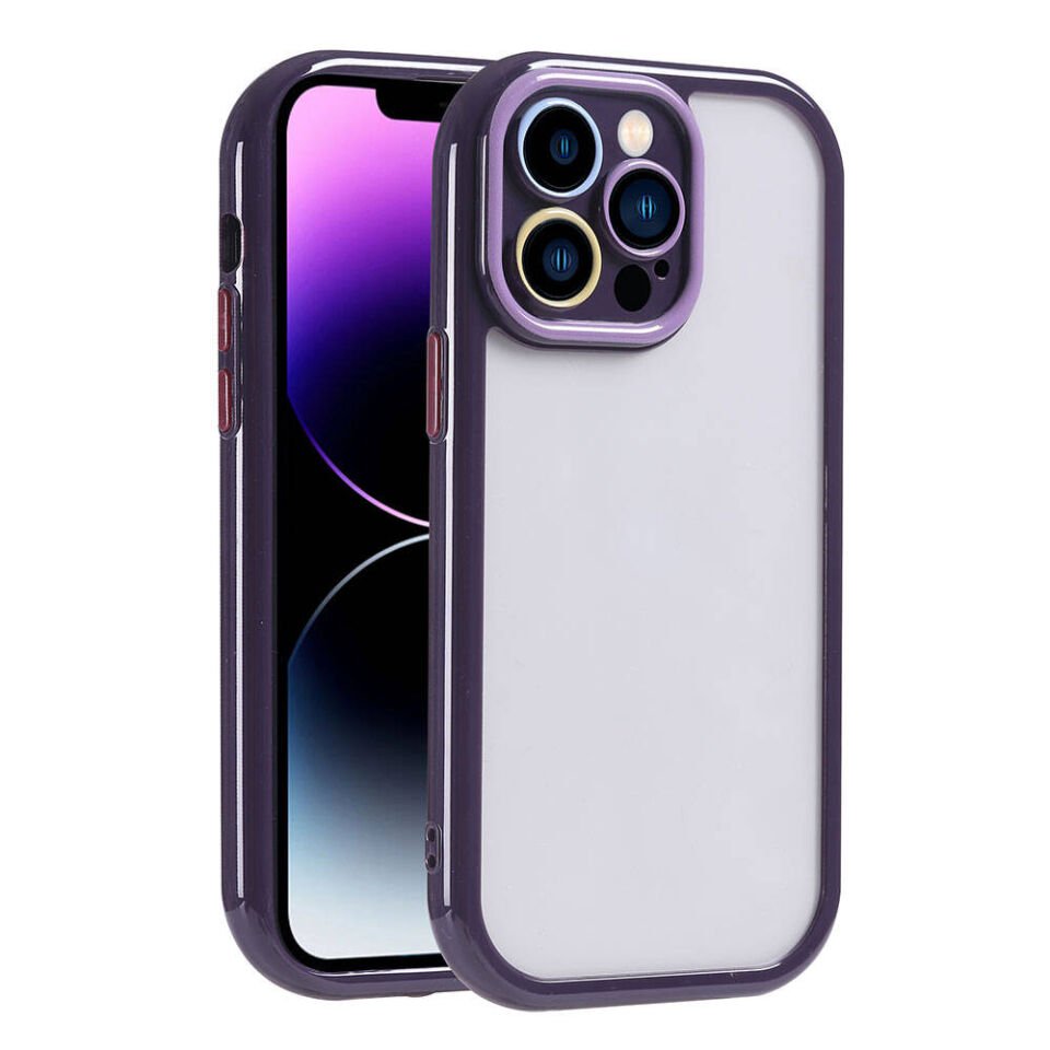 Apple  iPhone 14 Pro Max Kılıf Kamera Korumalı Renkli Kenar ve Çerçeve Tasarımlı Kapak (Vitamin) Derin Mor
