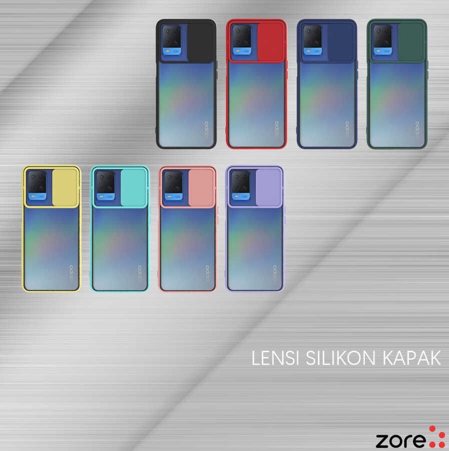 Oppo A54 4G Kılıf Slayt Sürgülü Kamera Korumalı Renkli Silikon Kapak Lila