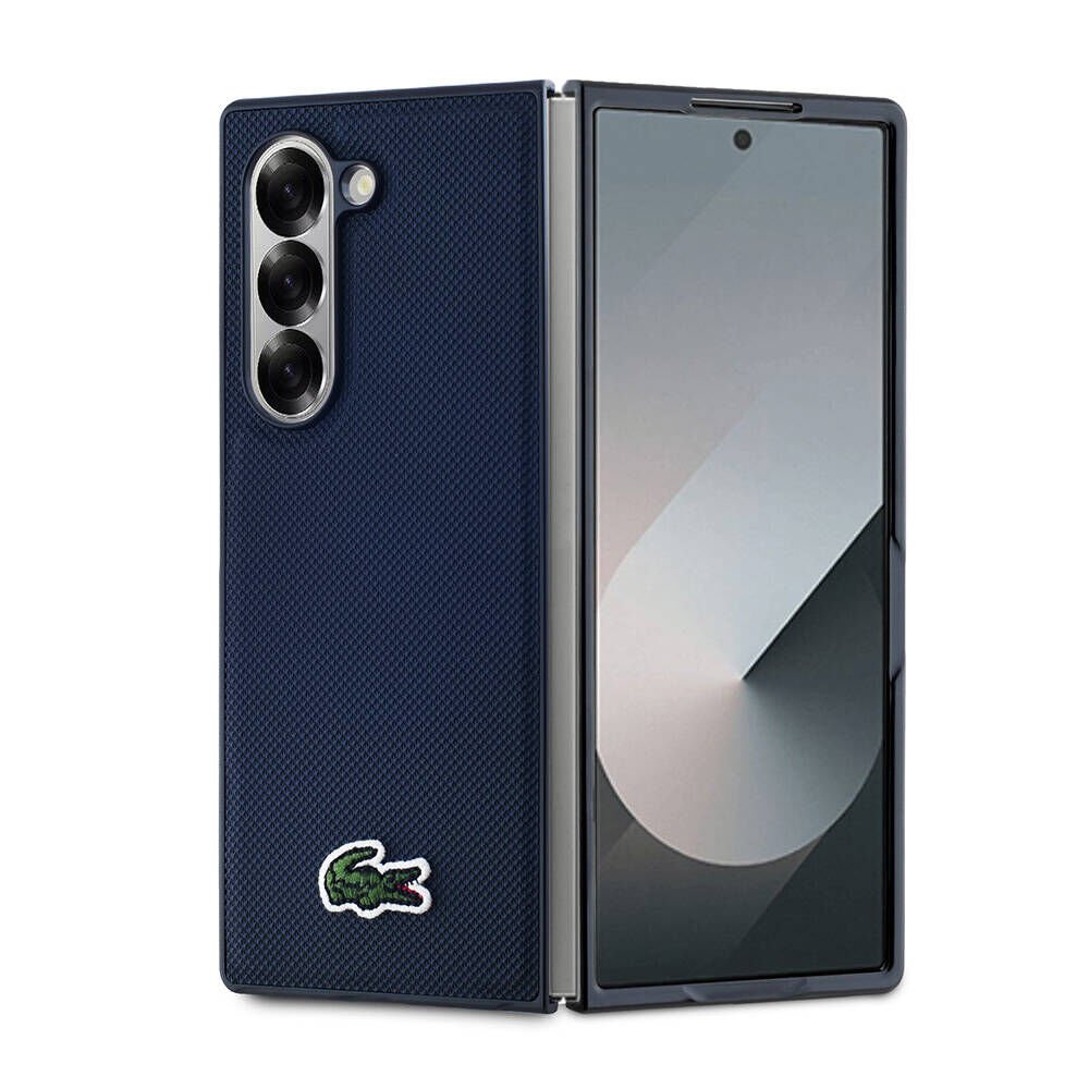 Samsung Galaxy Z Fold 6 Kılıf Lacoste Orjinal Lisanslı Magsafe Şarj Özellikli Pike Desenli Arka Yüzey İkonik Timsah Dokuma Logolu Kapak