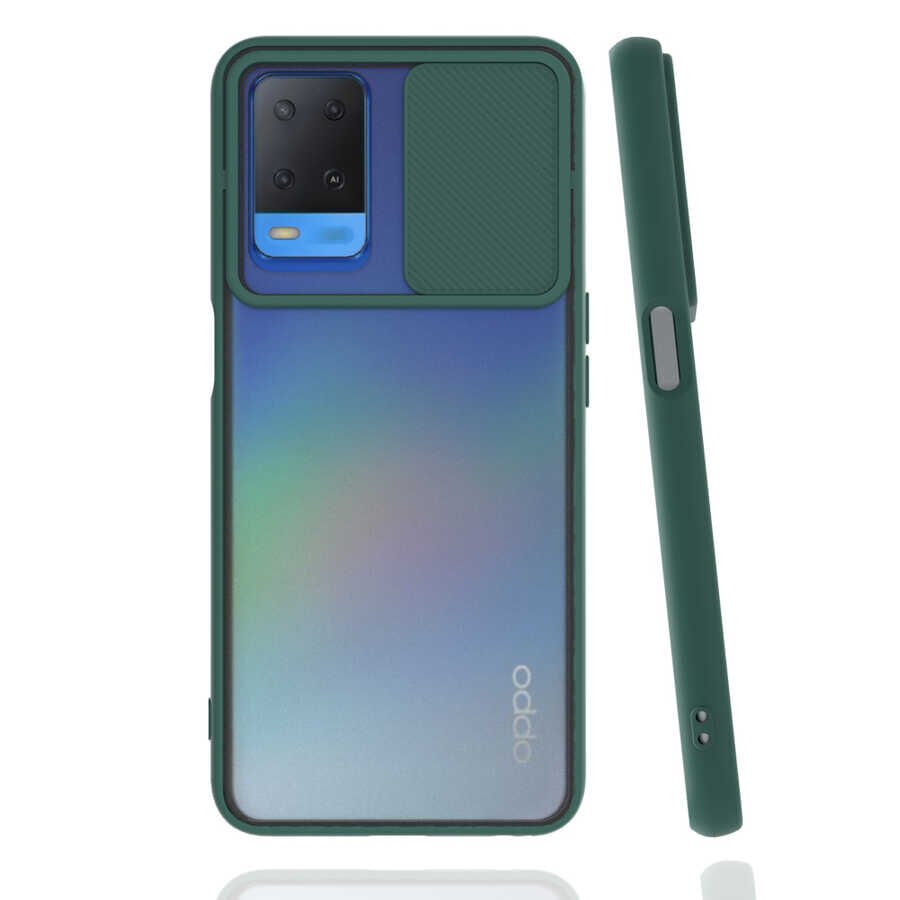 Oppo A54 4G Kılıf Slayt Sürgülü Kamera Korumalı Renkli Silikon Kapak Koyu Yeşil