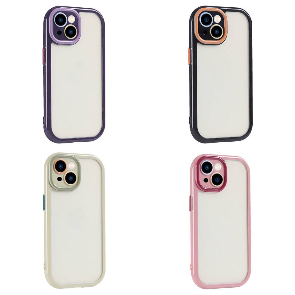Apple  iPhone 15 Kılıf Kamera Korumalı Renkli Kenar ve Çerçeve Tasarımlı Kapak (Vitamin) Derin Mor