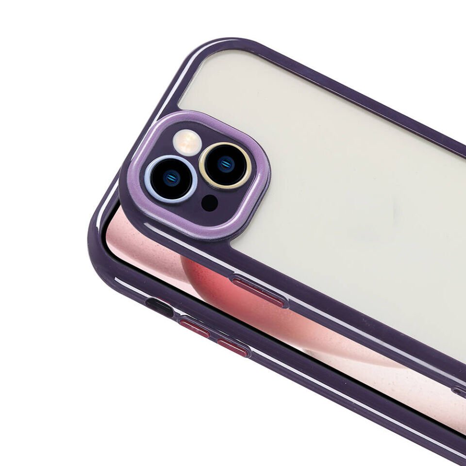 Apple  iPhone 15 Kılıf Kamera Korumalı Renkli Kenar ve Çerçeve Tasarımlı Kapak (Vitamin) Derin Mor