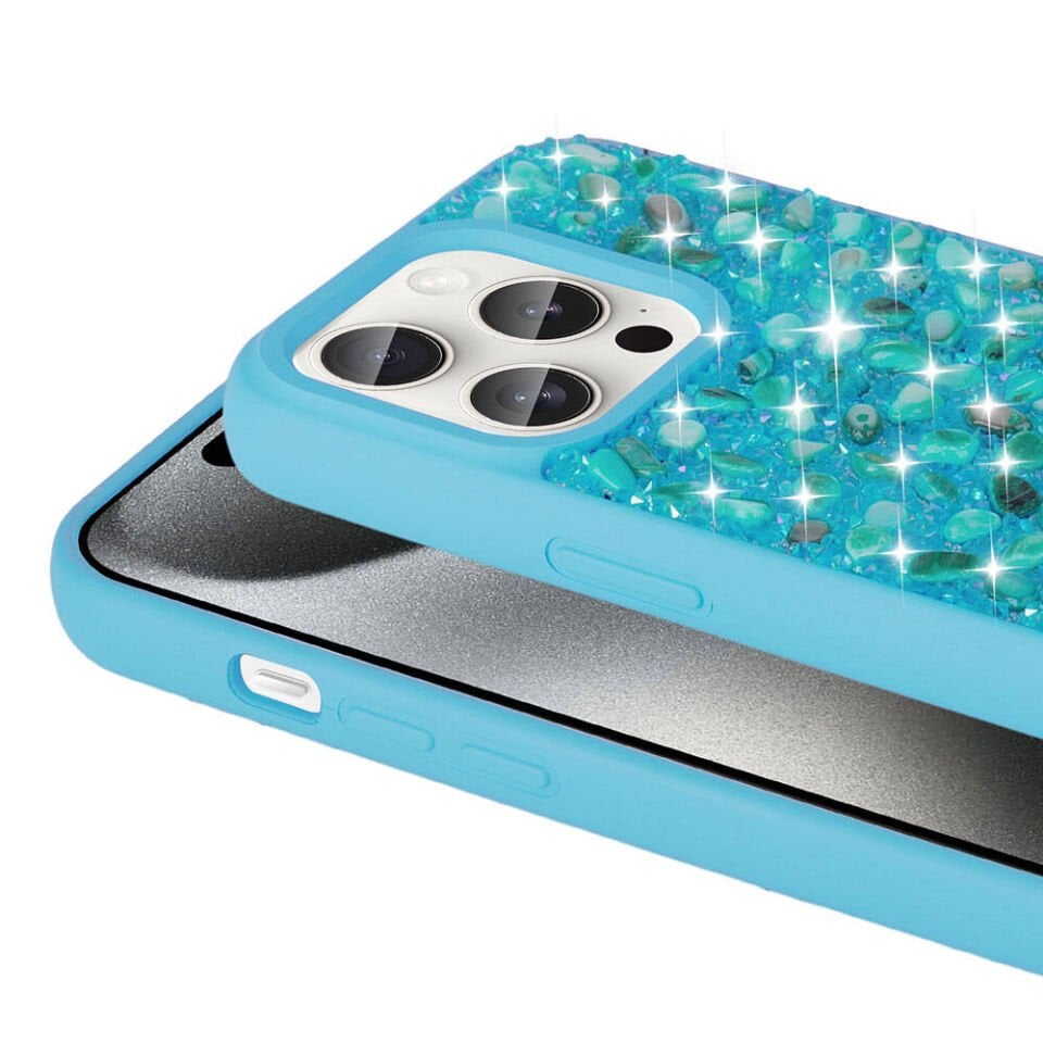 Apple iPhone 15 Pro Kılıf Kamera Çıkıntılı Parlak Taşlı Tasarım Renkli Koruyucu Kapak (LİNEA) Beyaz