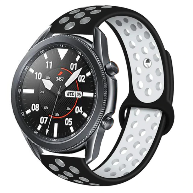 Huawei Watch Gt3 46mm Gt Gt2 Gt2 Pro Gt3 Gt3 Pro Uyumlu 22mm Silikon Kordon Kayış Tasarım (KRD-02) Siyah-Beyaz